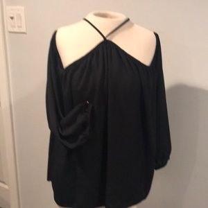 UK2LA cold shoulder halter neck blouse black